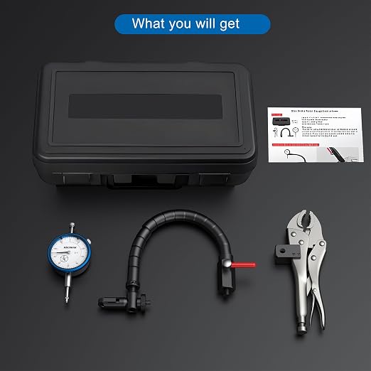 HDLNKAK Disc and Rotor/Ball Joint Gage Set, 0-1'' Dial Indicator 0.001'' (Blue) and 360 Deg Flexible Stem Holder,Automobile Brake disc Flatness Measurement Tool