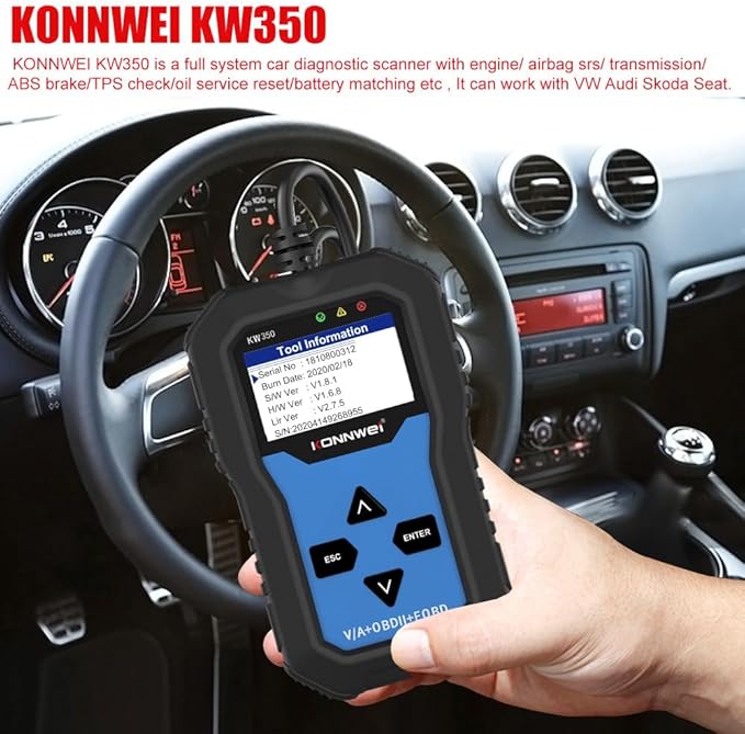 Xiangtat KW350 Full System OBD2 Diagnostic Scanner for VW Audi Skoda Seat Code Reader Automotive Check Engine Light EPB ABS SRS OBDII Scan Tool Oil Throttle Position Brake Reset Tool (KW350)