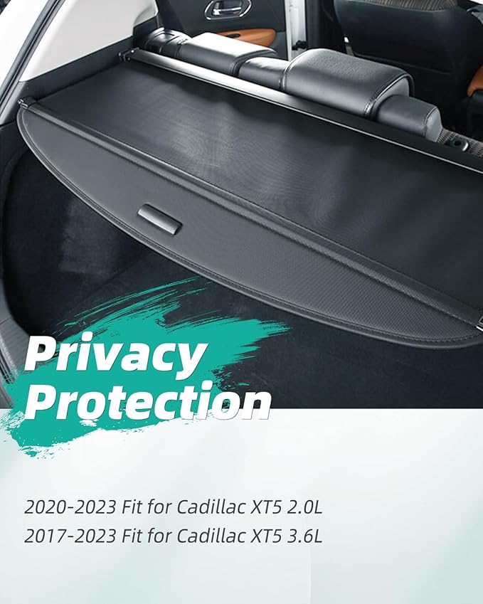 SCITOO Cargo Cover 2020-2023 Fit for Cadillac XT5 2.0L Upgraded Retractable Rear Trunk Cover with Aluminum PVC&Plastic