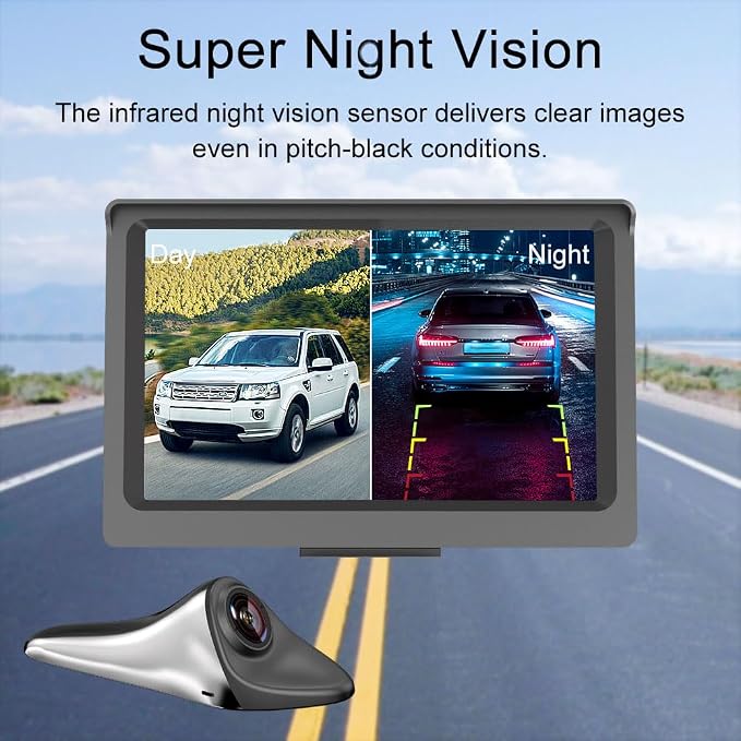 Side View Camera 5 inch HD Surveillance System, IP68 Waterproof Blind spot Camera with HD LCD Screen Parking Assistance System, Silver