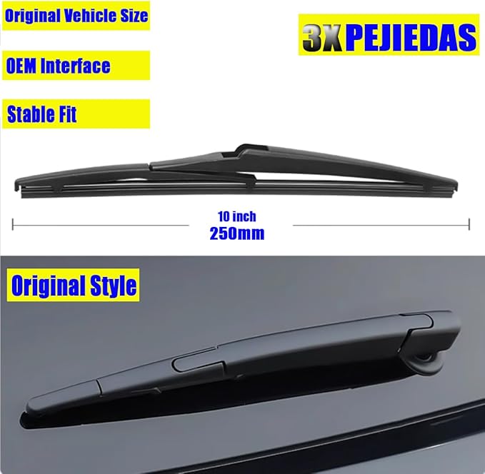3 x OEM Wiper Blades, Replacement Wiper Blades for Jeep Compass 2017-2022/Scion iQ 2012-2015, (24“ & 18” Front Wipers + 10” Rear Wiper Blades)
