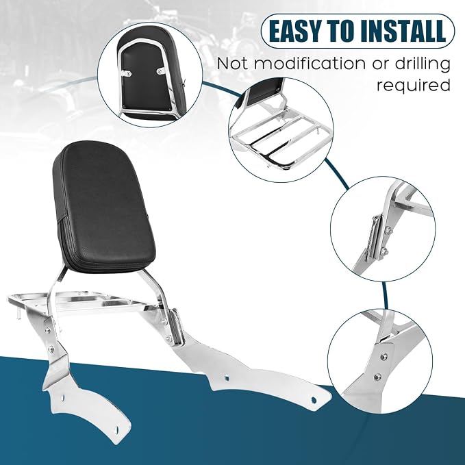 Passenger Backrest Sissy Bar with Luggage Rack Compatible with for 1996-2017 Yamaha Vstar 650 400 Custom 1997-2017 Dragstar 650 400 Custom Rear Sissy Bar Backrest