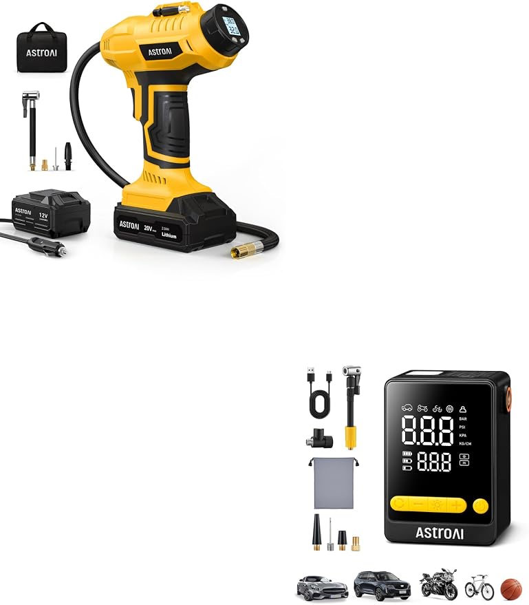 AstroAI C2 Cordless Tire Inflator 20V 160PSI Rechargeable Battery Powered with 12V Car Adapter&AstroAI L10 Mini 150PSI Air Compressor with LED Light and Pressure Gauge for Cars,Motorcycles,Bikes,Balls