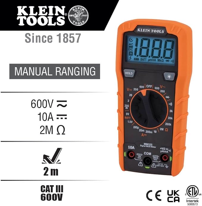 Klein Tools Digital Multimeter (MM325) + Magnetic Hanger (69417)