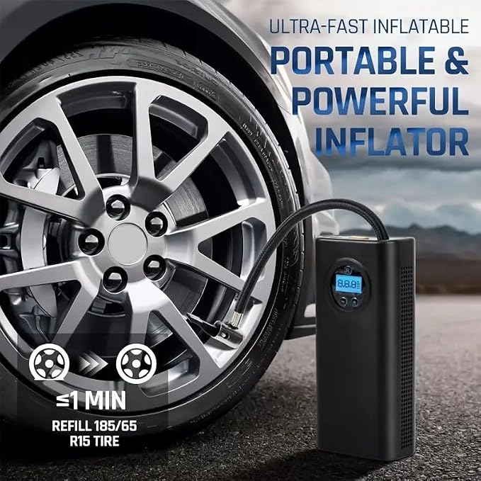 Tire Inflator Portable Air Pump, Cordless Air Compressor for Car Tires, Electric Pump for Ball, Bicycle, Motorcycle