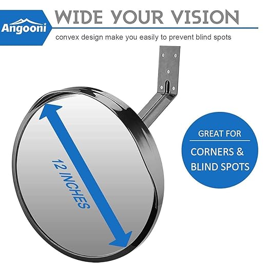 Angooni Premium 12" Acrylic Convex Traffic Mirror, Pack of 2, Adjustable Safety Mirror For Wide Angle View, Corner Security Mirrors Indoor and Outdoor, Driveway, Parking Garage, Office