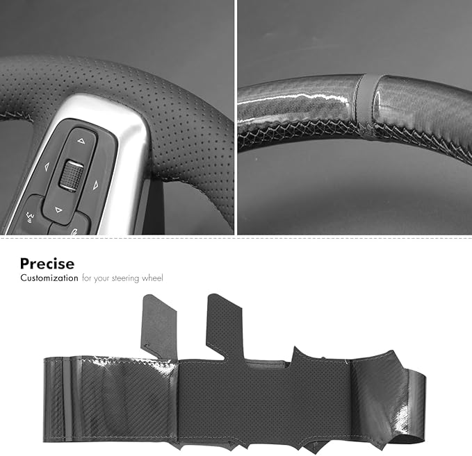 MEWANT Steering Wheel Cover for Chevy Silverado 1500 2019-2024/2500 3500 2020-2024/Blazer 2019-2024/Suburban Tahoe 2021-2024 Carbon Fiber Hand-Stitched Steering Wheel Wrap