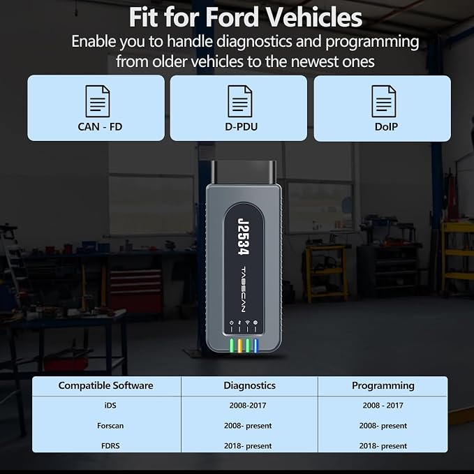 J2534 Pass-Thru Device Fit for Ford Vehicles Diagnostics and Programming, J2534 VCI Reprogramming Tool Support D-PDU/CAN-FD/DoIP for ECU Coding & Programming, Compatible with OE Software