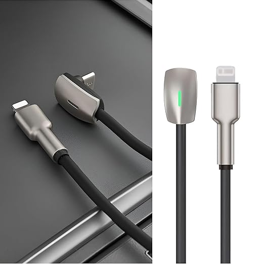USB C to Lightning Charging Cable fit for 2026 Tesla Model 3/Y/X/S/Cybertruck 90° Right-Angle Charging Cable Compatible with iPhone 11/12/13/14 and Vehicles Dock (C to L)