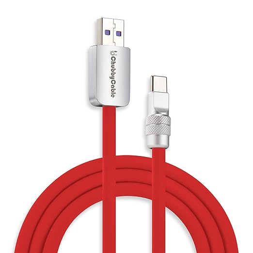 chubbycable Chubby 2.0 USB C 120W Fast Charging Cable Silicone Soft Durable USB C Cable Extra Thick Charger Cord Compatible with iPhone 17-15 Series iPad, Red, USB-A to Type-C, 4.9FT