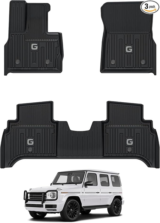 3W Floor Mats Fit for 2019-2025 2026 Mercedes-Benz G Class/G500/G550/AMG G63 SUV TPE All Weather Custom Fit Floor Liner for Benz G Class 1st & 2nd Row Car Mats, Black