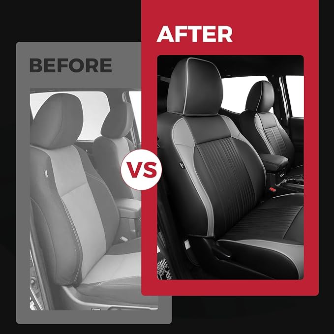 FREESOO Leather Car Seat Covers Fit for Toyota Tacoma 2016-2023 Full Coverage Seat Cover for Double/Crew Cab SR/SR5/Limited/TRD Pro/TRD Sport, Pickup Truck Seat Covers (5 Seats, BlackGrey)