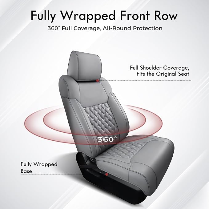 Huidasource for Toyota Tundra Seat Covers, Trucks Front & Rear Leather, Waterproof Truck Tundra Seat Covers 2014-2021 CrewMax Pickup Truck (Full Set/Gray)