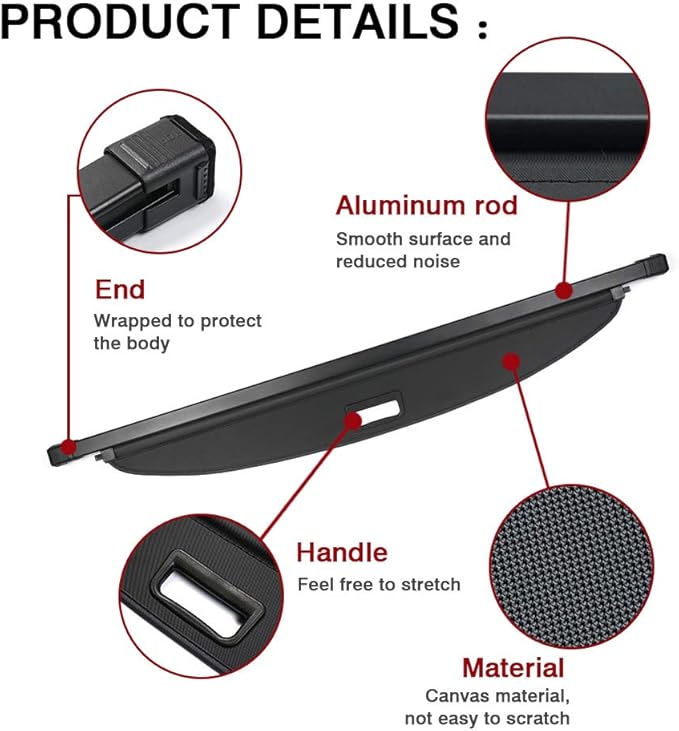 Powerty Fit for Cargo Cover Kia NIRO 2017-2022 Rear Trunk Shade Retractable Trunk Shield Luggage Tonneau Security Cover Black (Not for 2023 NIRO)