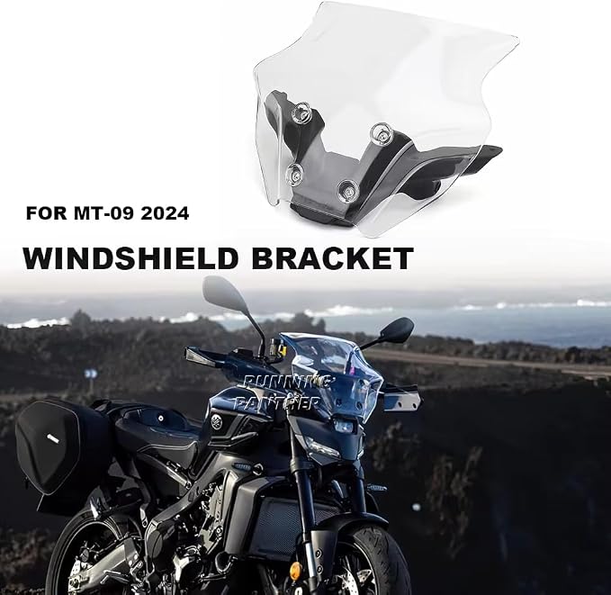 Windshield Deflectors for Yamaha MT-09 MT09 MT 09 mt09 2024, Motorcycle Acrylic Touring Sports Front Fairing Bracket Windscreen Wind Protector Visor Accessories (Black Set)