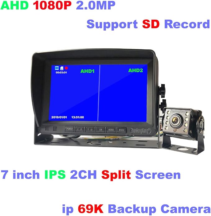 AHD 1080P RV Backup Camera 7 inch DVR Monitor System 12V/24V for Semi Bus Truck Trailer Camper 5th Wheel,IP69 Waterproof IR Reverse Rear View Mirror Camera with 4 Pin 15m Cable