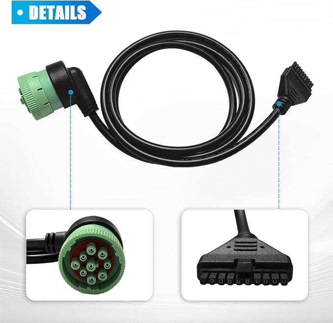 J1939 9 Pin Green to 10 Pin Adapter Cable for PT30 ELD Devices - Heavy Duty Truck Diagnostic Connector for Freightliner Kenworth Peterbilt Westernstar Volvo, SAE J1939 Type 2 ELD Cable