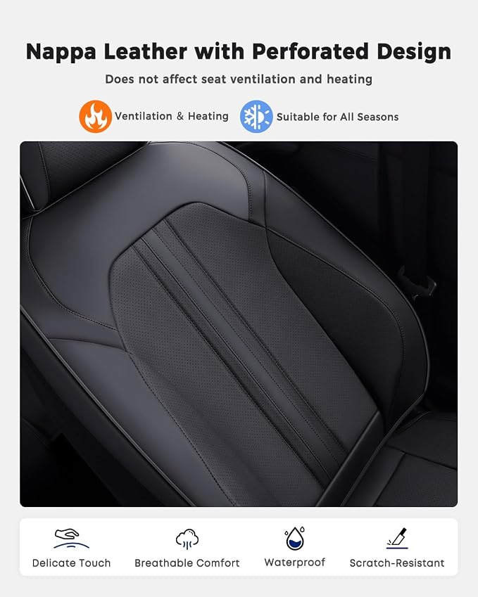 Huidasource Front Seat Covers, Luxury Faux Leather Front Car Seat Cover, Compatible with Airbags, Seatbelt Buckles, Perforation, Cooling＆Heating, Universal Fit for Most Cars, Vans, Trucks, SUVs, Black