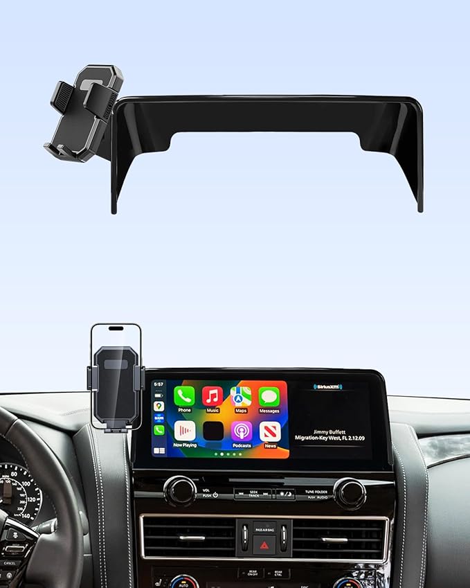 PZK Car Phone Holder for 2021-2023 2024 Nissan Armada/ 2022 2023 2024 Infiniti QX80 Accessories 12.3-Inch Screen Fixed Clip, Auto Lock Car Phone Mount 360° Rotation Fit iPhone & 4.0-7.0'' Smartphones