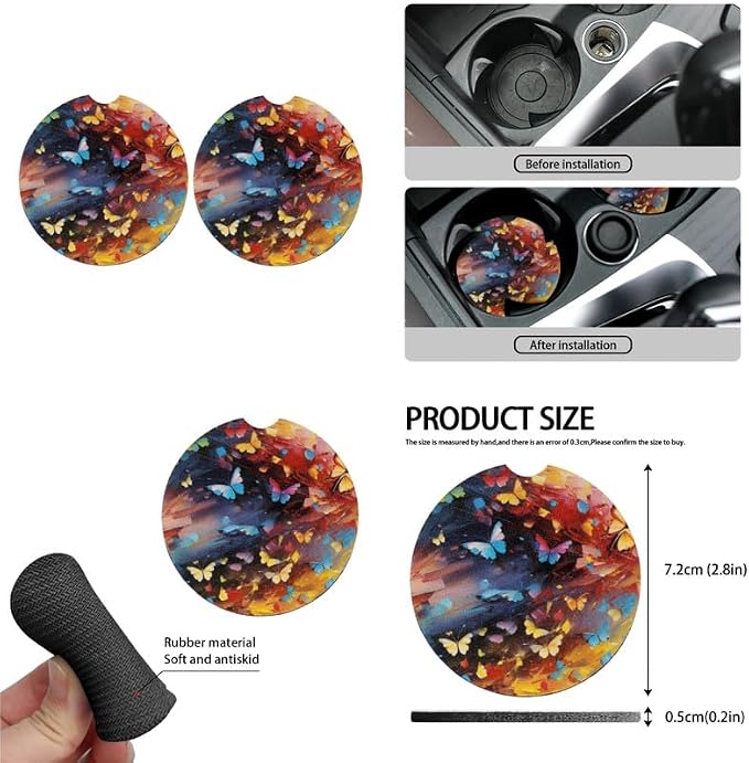 Colorful Butterfly Print 13 PCS Car Seat Cover Set Watercolor Art Butterflies Oil Painting Includes Matching Seat Belt Pads Steering Wheel Cover Car Accessories