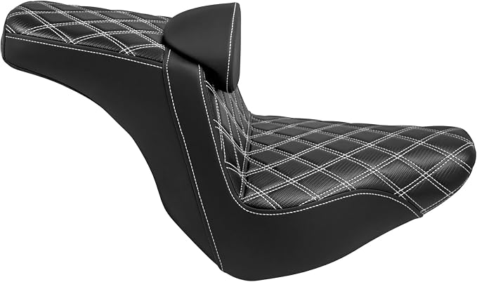 One-Piece Driver Passenger Seat Motorcycle 2-Up Seat with Driver Backrest Cushion Pad Fit for Harley Sport Glide FLSB Low Rider FXLR FXLRS FXLRST 2018-later (White Stitching)