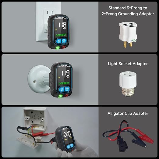 Circuit Breaker Finder Tool with Electrical GFCI Outlet Tester, Electrical Circuit Tracer Kit with LCD Display, Including 3-2 Prong Grounding Adapter, Light Socket Adapter, Clip Adapter, Carrying Case