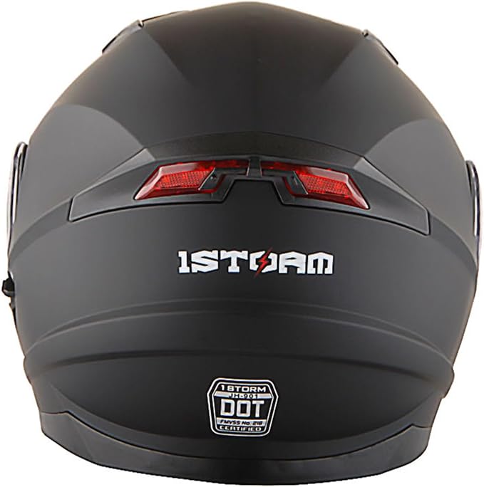 1Storm New Motorcycle Bike Modular Full Face Helmet Dual Visor Sun Shield with Rechargeable LED Tail Light: Matt Black