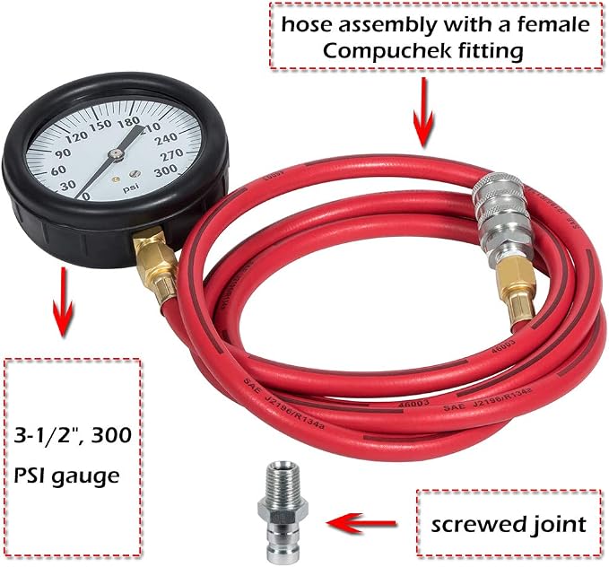 TU-32-20 Compuchek Fuel System Pressure Test Gauge Fits for Cummins and Diesel Engines with Compuchek Test Ports, 0-300 PSI