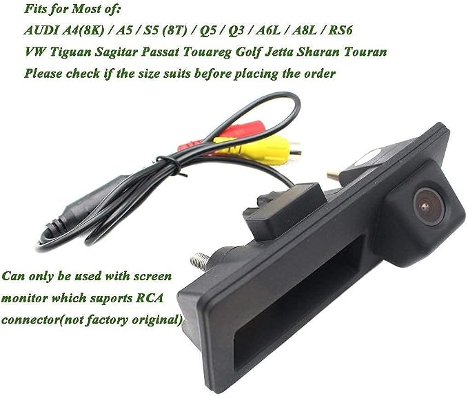 Trajectory VW Audi Trunk Handle Backup Camera with Moving Guide Line + 5" AHD 800x480 TFT LCD Screen Monitor