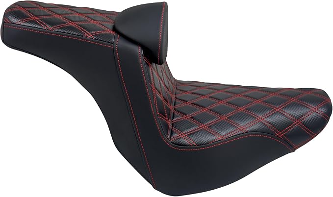 Motorcycle Seat Driver Passenger Seat with Backrests for Harley Low Rider Low Rider S ST 2018-up (Black with red stitching)