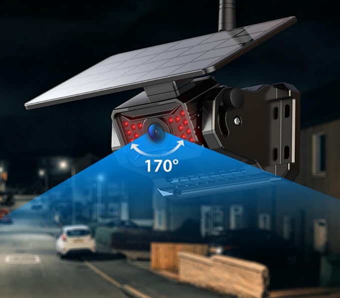 Wireless Backup Camera with Solar-Powered Monitor, HD 1080P Portable 1 Min Easy Install Backup for Truck Rechargeable Rear View Camera with 18 LED Lights, Night Vision(CT7)