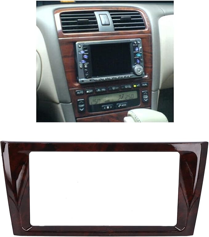Central Console Frame, 2?Din Radio Fascia Car Stereo Navigation Refitted Dash Panel Kit Frame Mahogany Fit for Avalon 2000?2004