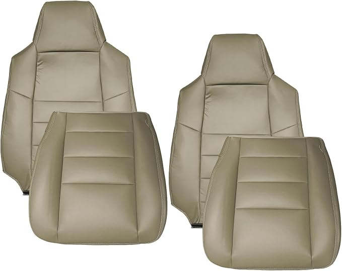 Car Seat Covers Bottom & Top Leather Seat Covers Front Seats Cover Tan Fit for Ford F-250 F-350 Super Duty 2002 2003 2004 2005 2006 2007 Driver and Passenger Leather Seat Covers Replacement