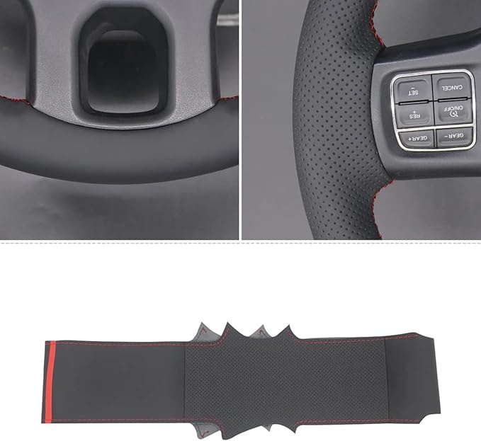 Genuine Leather Carbon Fiber Steering Wheel Cover for Dodge RAM 1500 2012-2018/1500 Classic 2019-2022/2500 3500 5500 Accessories Car OEM Custom Fit Hand Stitched Interior Parts