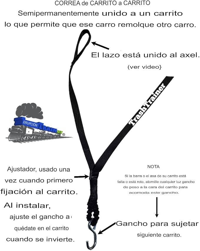 Cart to Cart Strap for Garbage Can Hauler System, No Hitch Required Vehicle Connector for Multiple Trash Cans, Nylon Webbing Utility Strap for Cars, ATVs, Lawn Mowers & Tractors