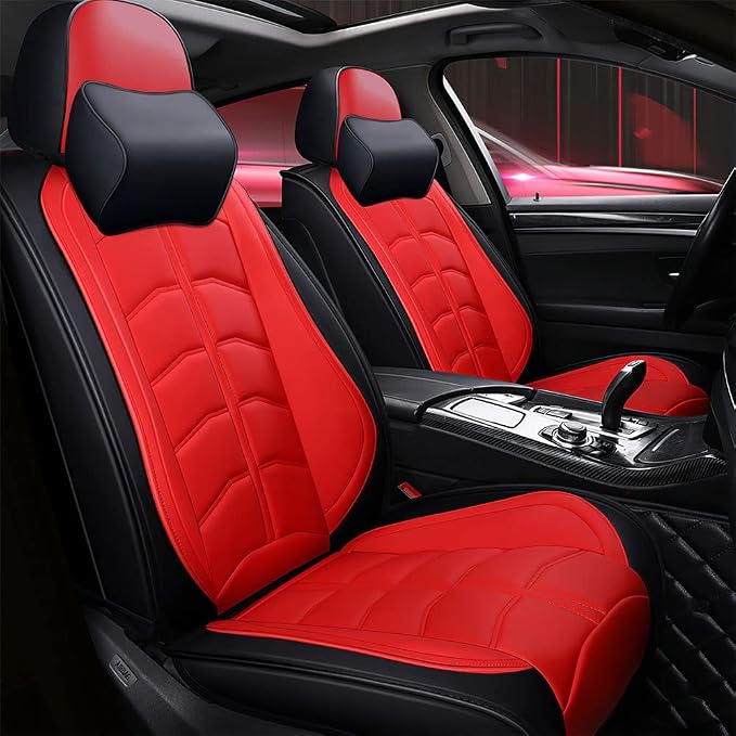 Car Seat Cover for 2 Seats Toyota Highlander 2001-2026, Durable Wear Resistant Waterproof Seat Cover, Breathable Premium Leather Vehicle Interior Accessories.(Luxury 2 Seats,Red)