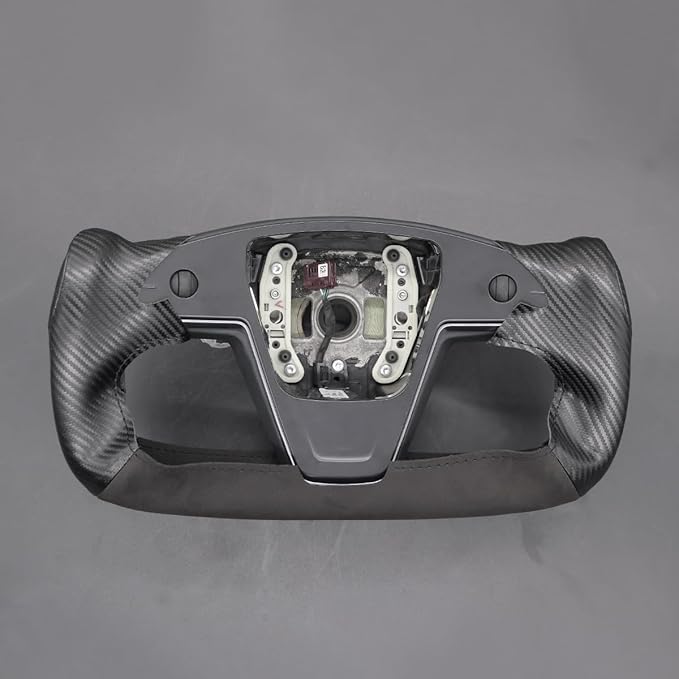 MEWANT DIY Black Suede Matte PU Carbon Fiber Steering Wheel Wrap for Tesla Model S Yoke 2021-2023 Model X 2021-2023