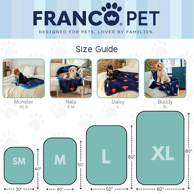 Superman DC Comics Waterproof Dog Bed Cover, Large 40x50 Pet Blanket for Furniture Bed Couch Sofa, (Officially Licensed) by Franco