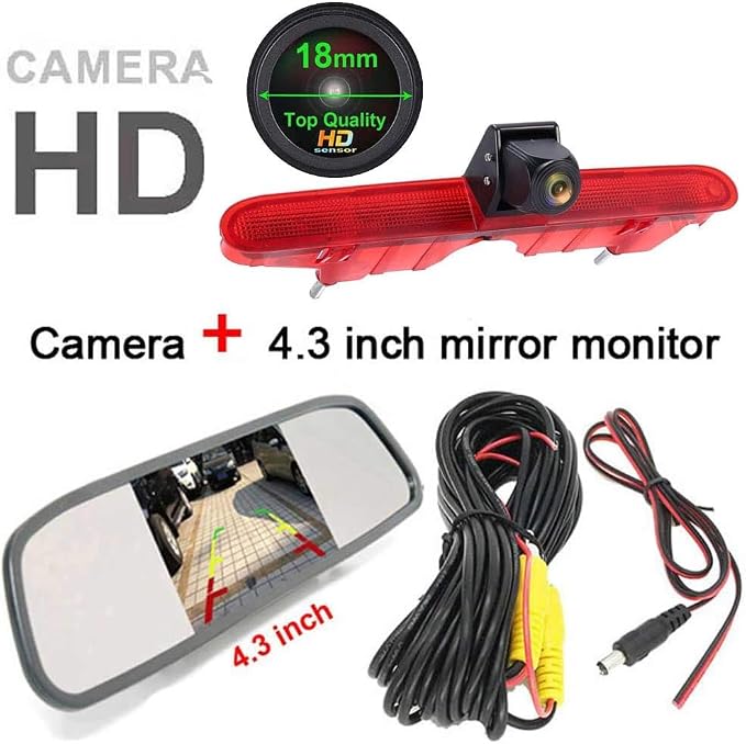 Car Brake Lamp Backup Camera Replacement for Toyota Proace City Verso Kasten Fiat Citroen Berlingo Opel Combo Limousine X19 Tour Peugeot Partner Tepee Limousine Life K9 Rifter+4.3" Reverse Mirror