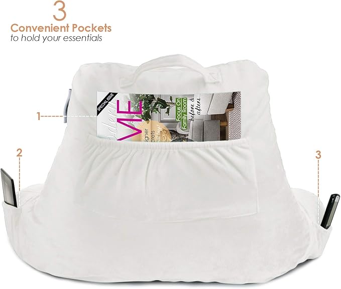 Nestl Reading Pillow for Kids & Teens with Shredded Memory Foam, Backrest Pillows for Reading, Watching, and Gaming, Use on The Couch, Bed, or Floor, Adjustable Support with Washable Cover White