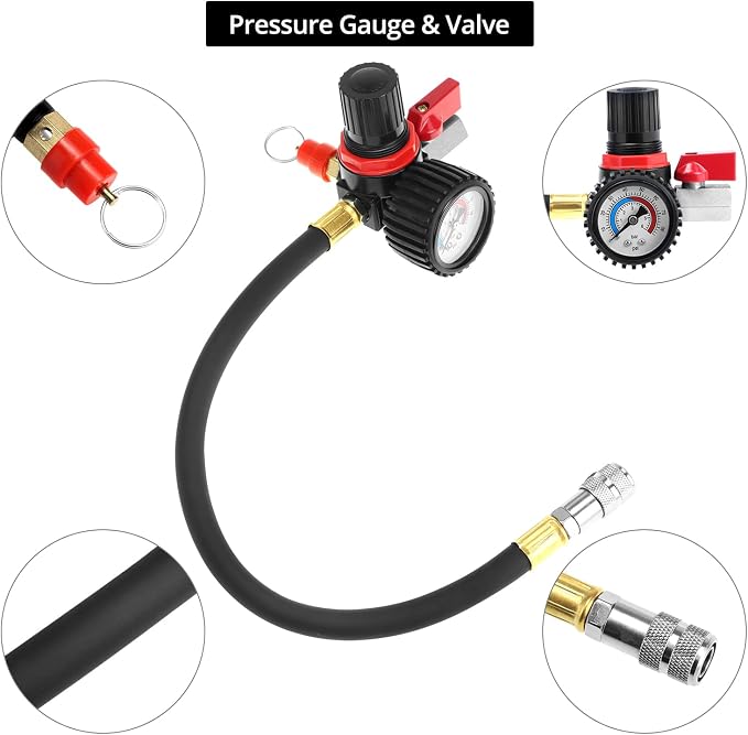 QWORK 9-Piece Turbo Boost Pressure Leakage Tester Set, 1-3/8" - 3-1/2", Compatible with Car Turbo Systems & Cooling System Hoses