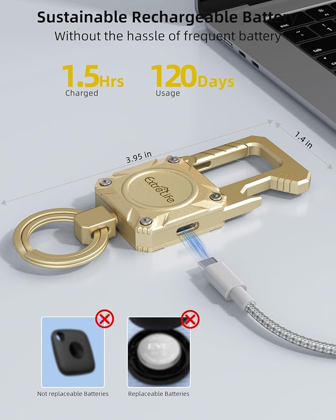ExtreLife Keychain, Works with Apple Find My, Bottle Opener, Carabiner Car Key Chains with Gps Tracker