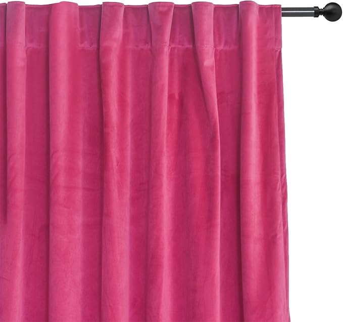 Roslynwood Luxury Soft Berry Velvet Curtains 90 inches Long Back Tab Thermal Insulated Blackout Window Drapes for Living Room/Bedroom/Dining Room, W52 x L90, 2 Panels