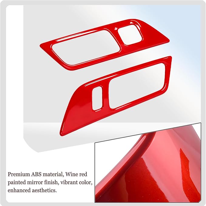 MUXEE Inner Door Handle Cover，for Ford Mustang 2024-2026 / Shelby GT350 2015-2020 / GT500 2020-2022，ABS Wine red Decal Interior Trim Cover Accessories (with Memory seat Button Style)