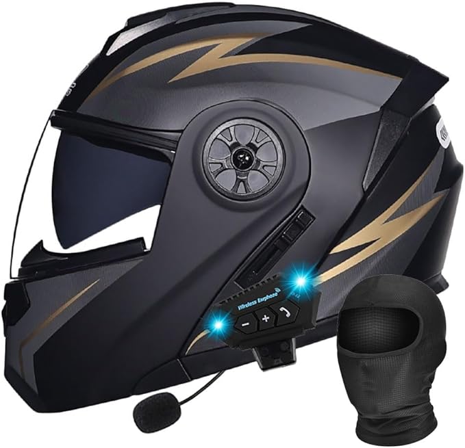 Bluetooth Modular Motorcycle Helmet DOT/ECE Approved Full Face Flip up Anti-Fog Double Visor Helmet Built-in Dual Speaker with Microphone for Adult Men and Women…