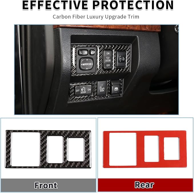 Real Soft Carbon Fiber Car Center Console Headlight Switch Button Panel Decorative Stickers,for Toyota Tundra 2014-2018,3PCS (Black)