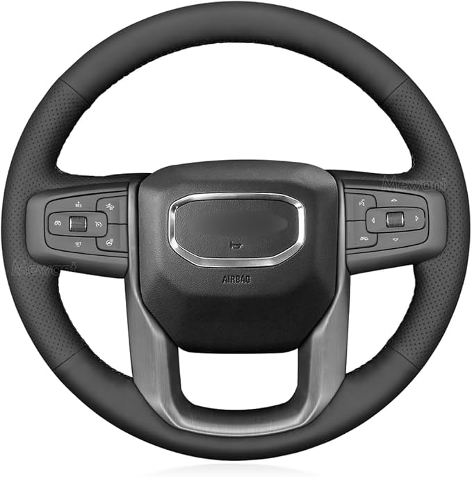 MEWANT Hand Stitched Steering Wheel Cover Wrap for GMC Sierra 1500 2019-2023 Sierra 1500 Limited 2022 Sierra 2500 2020-2024 Sierra 3500 2020-2024 Yukon (XL) 2021-2023, Real Leather Customize