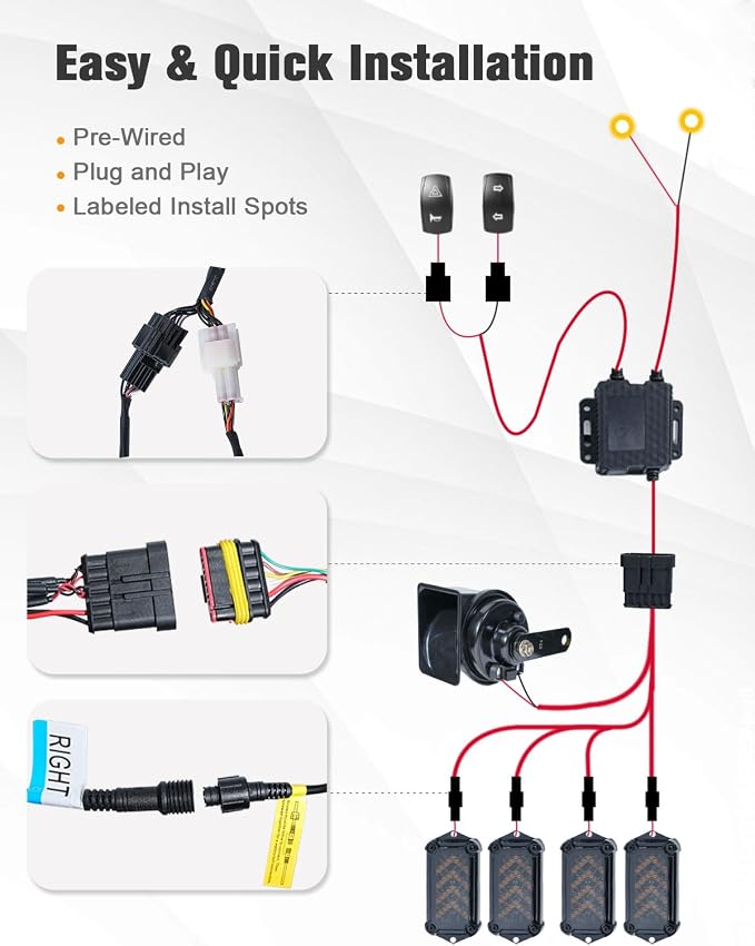 UTV Turn Signal Kit - 110dB Horn, and License Plate Holder w/Light, Pre-Wired, Plug & Play UTV Blinker Kit with Rocker Switch, Universal Street Legal Compatible with Polaris, Can-Am, CFMOTO