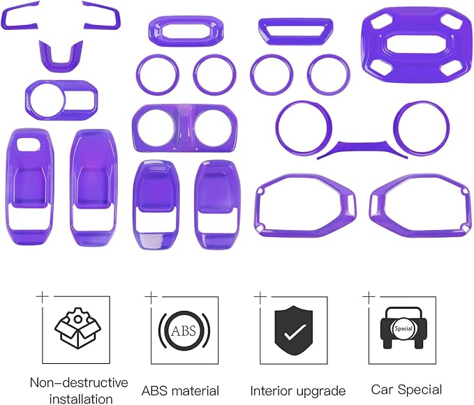 CheroCar 21PCS Full Set Interior Decoration Trim Kit for 2018-2026 Jeep Wrangler JL JLU & Gladiator JT Steering Button Frame, Air Conditioning Vent, Reading Light,Speaker (Purple)