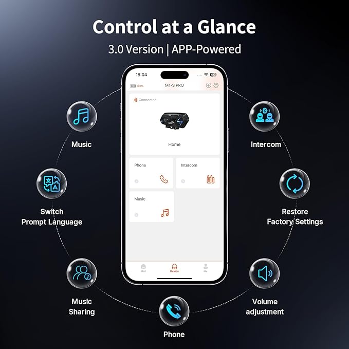 Fodsports Motorcycle Bluetooth Intercom, Music Sharing, M1S Pro 2000m 10 Riders Group Helmet Communication System Headset Universal Wireless Interphone (Waterproof/Handsfree/Stereo Music/GPS/2 Mic)